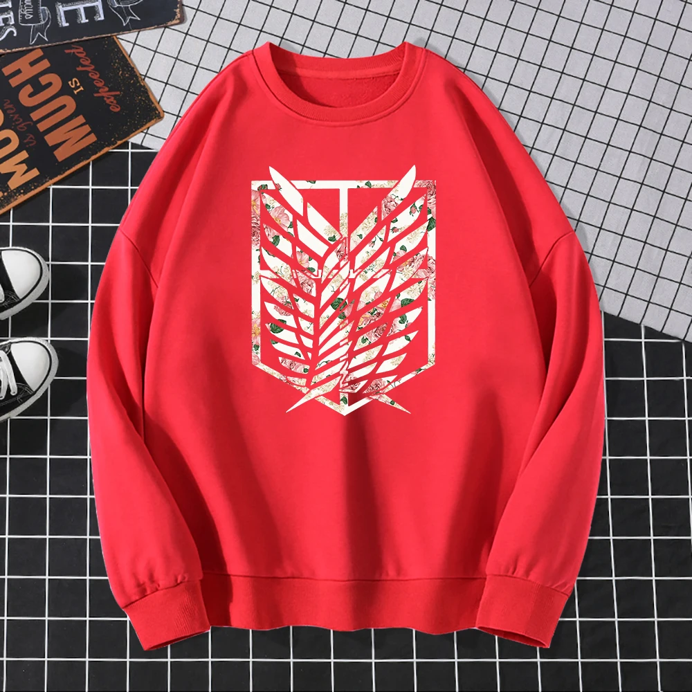 Hot Sale Anime Attack On Titan Rose Flower Printing Women Sweatshirt 2021 Autumn Winter Woman Hoodie Fleece Female Hoodies Loose