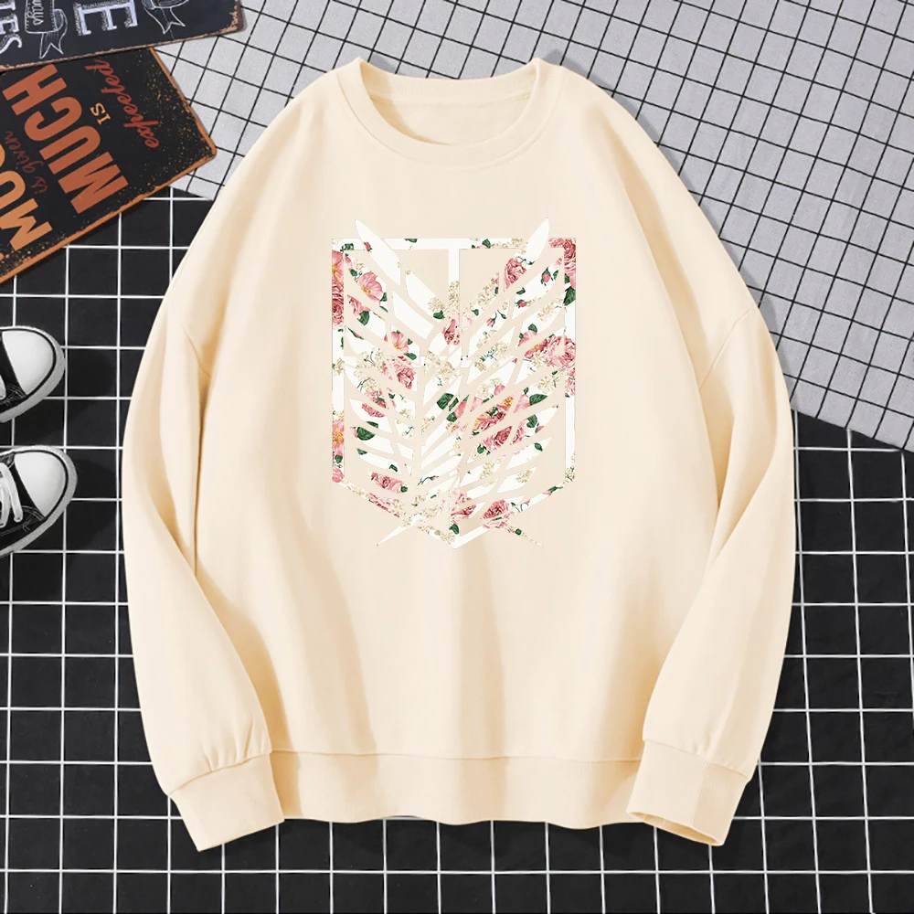 Hot Sale Anime Attack On Titan Rose Flower Printing Women Sweatshirt 2021 Autumn Winter Woman Hoodie Fleece Female Hoodies Loose