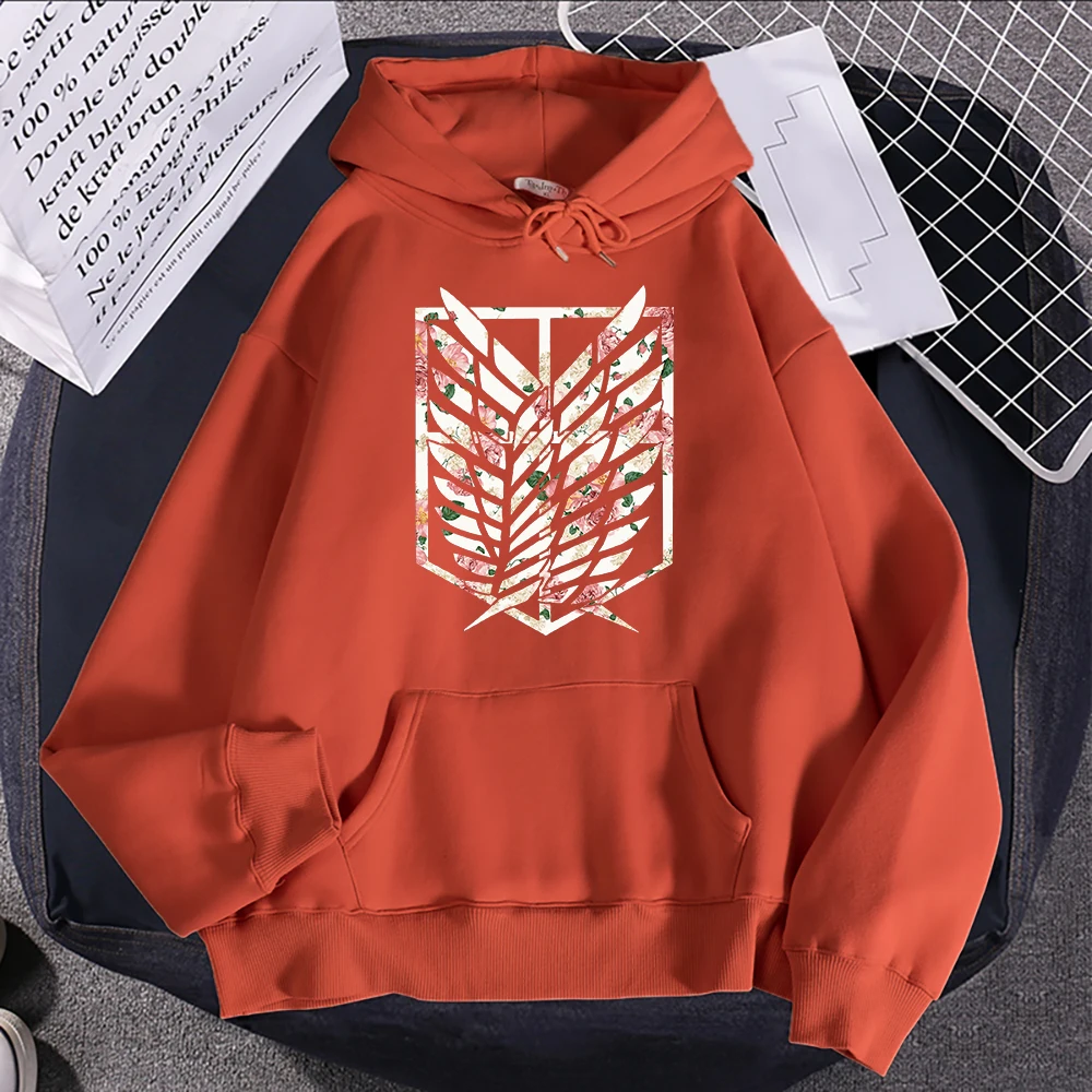 Anime Attack On Titan Fresh Flowers Printed Hoodie Women Fashion Casual Clothing Loose Oversize Pullovers Autumn Fleece Hooded