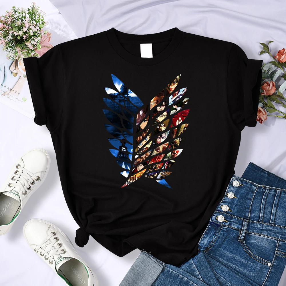 Anime Attack on Titan Wings of Liberty Print T-Shirts Women Simplicity O-Neck T-Shirt Oversized Summer Tops Brand T Shirt Female