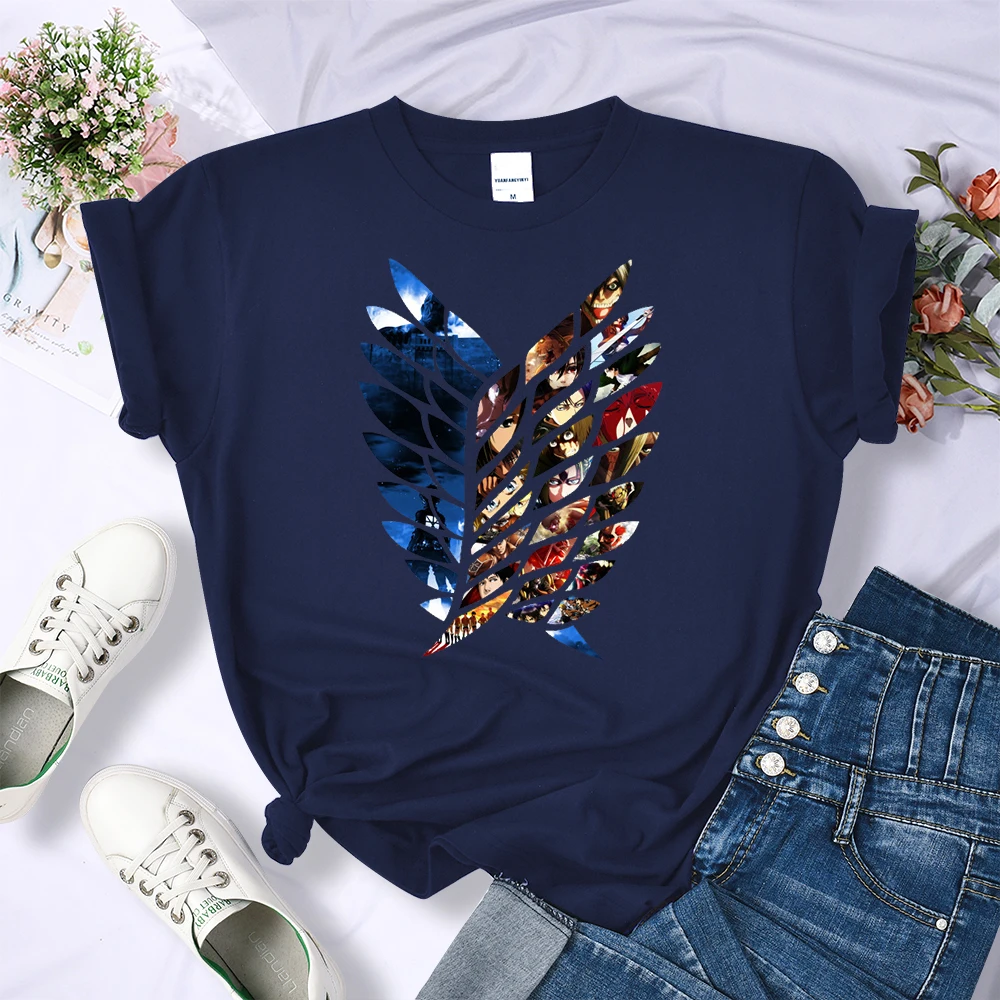 Anime Attack on Titan Wings of Liberty Print T-Shirts Women Simplicity O-Neck T-Shirt Oversized Summer Tops Brand T Shirt Female