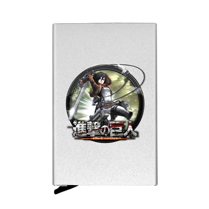 High Quality New Attack on Titan Anime Automatic Pop Up Credit Card Holder Cover Rfid Aluminum Pocket Wallet