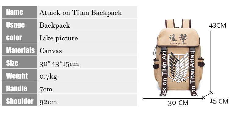 Anime Cosplay Attack on Titan Eren Bag Cartoon Canvas Backpack Shingeki no Kyojin Unisex Schoolbag Shoulders Travel Bags