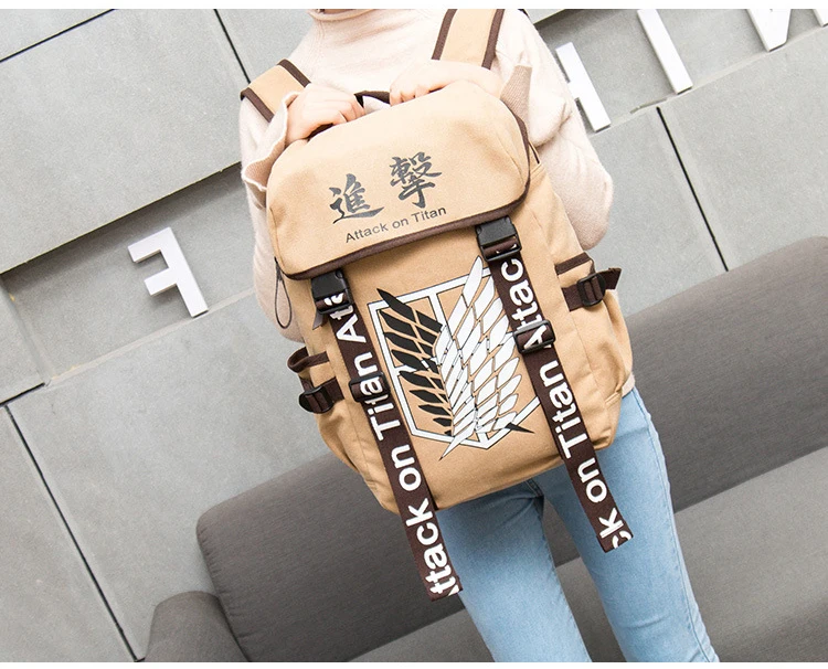 Anime Cosplay Attack on Titan Eren Bag Cartoon Canvas Backpack Shingeki no Kyojin Unisex Schoolbag Shoulders Travel Bags