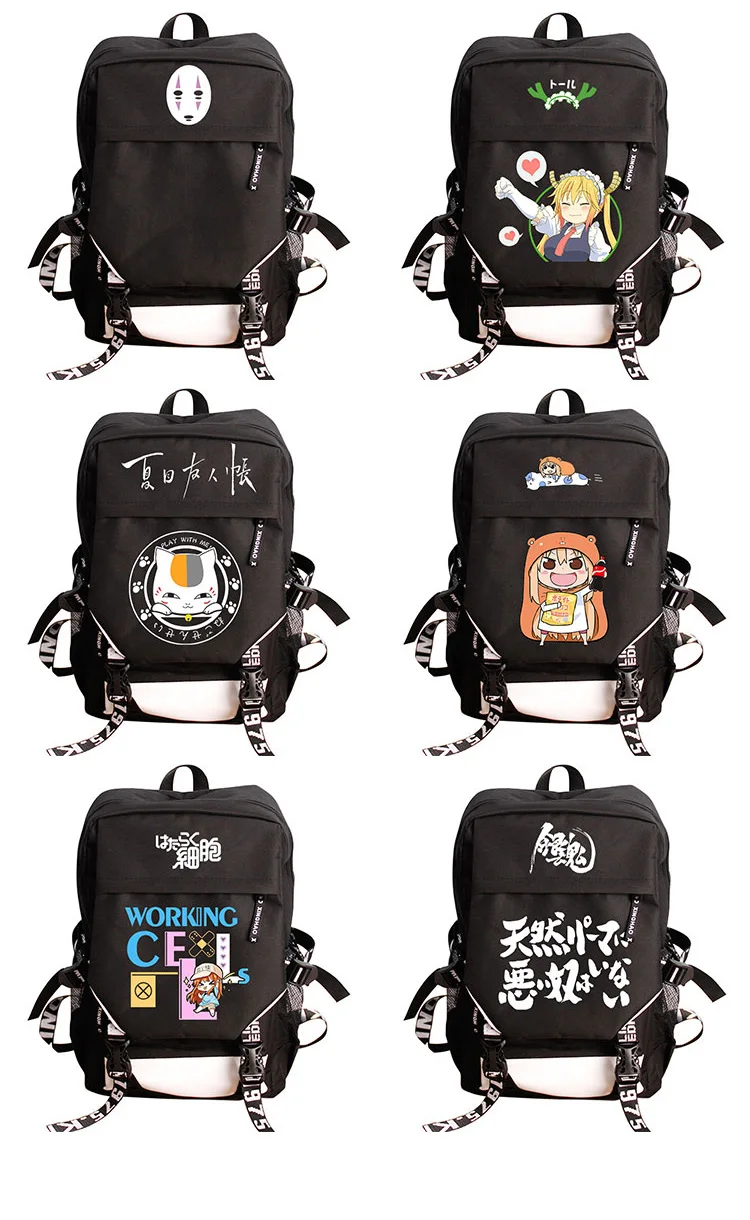 Japan Anime Tokyo Ghoul Cell at Work Attack on Titan Gintama Natsume Yuujinchou Monokuma USB Charging Laptop Backpack School Bag