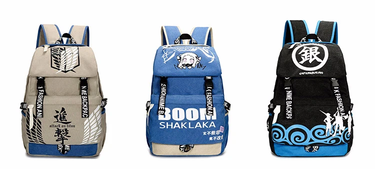 Attack on Titan Tokyo Ghoul Gintama Canvas Backpack Travel Schoolbag Large Capacity Rucksack Shoulder School Bag Mochila Escolar