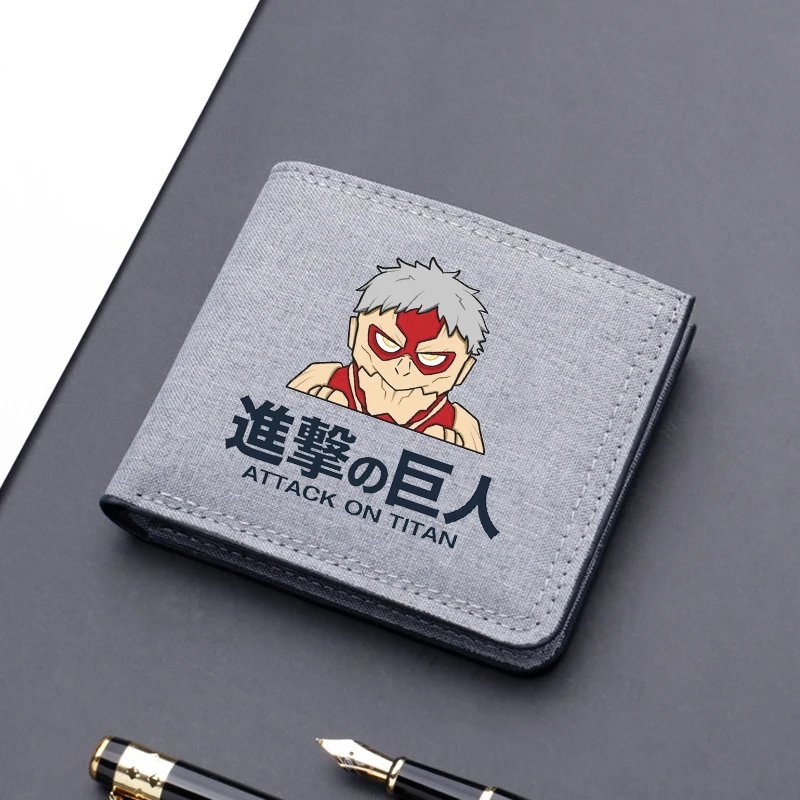 Attack on Titan Cartoon Wallet Men Canvas Short Anime Ackerman Levi Purses Card Holders Bag