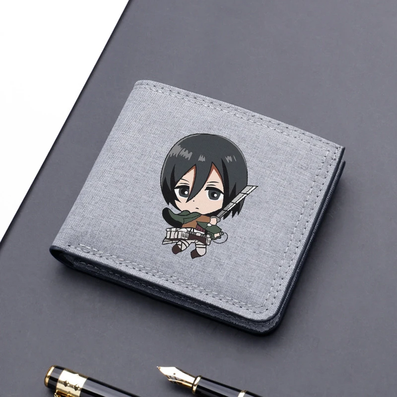 Attack on Titan Cartoon Wallet Men Canvas Short Anime Ackerman Levi Purses Card Holders Bag