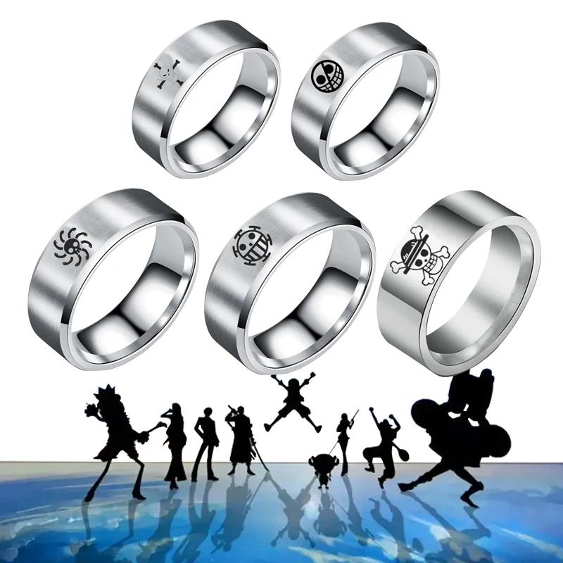 Anime One Piece Rings Stainless Steel Rings for Men Straw Hat Luffy Pirates Men's Rings Bague Heren Ghibli Rings Gift