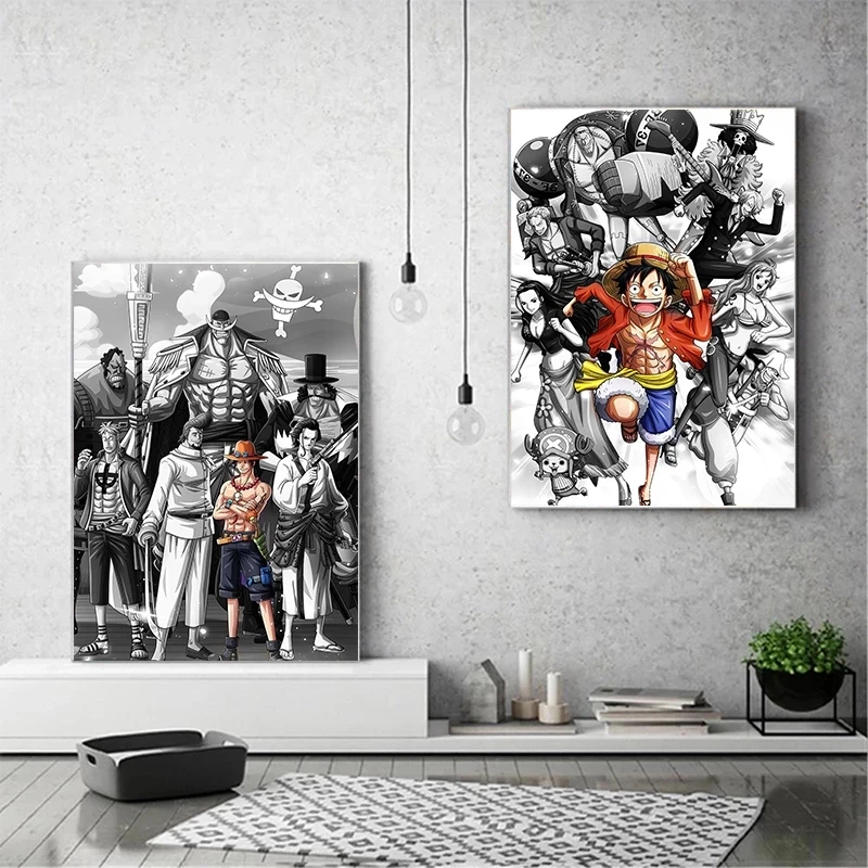 One Piece Luffy Zoro Posters Ink Canvas Painting