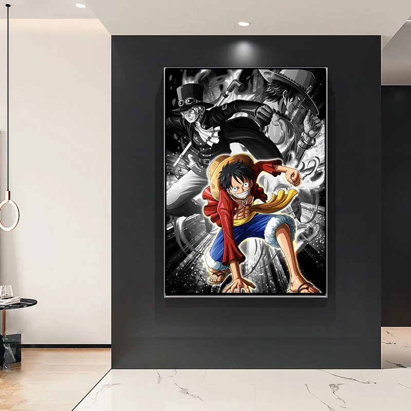 One Piece Luffy Zoro Posters Ink Canvas Painting