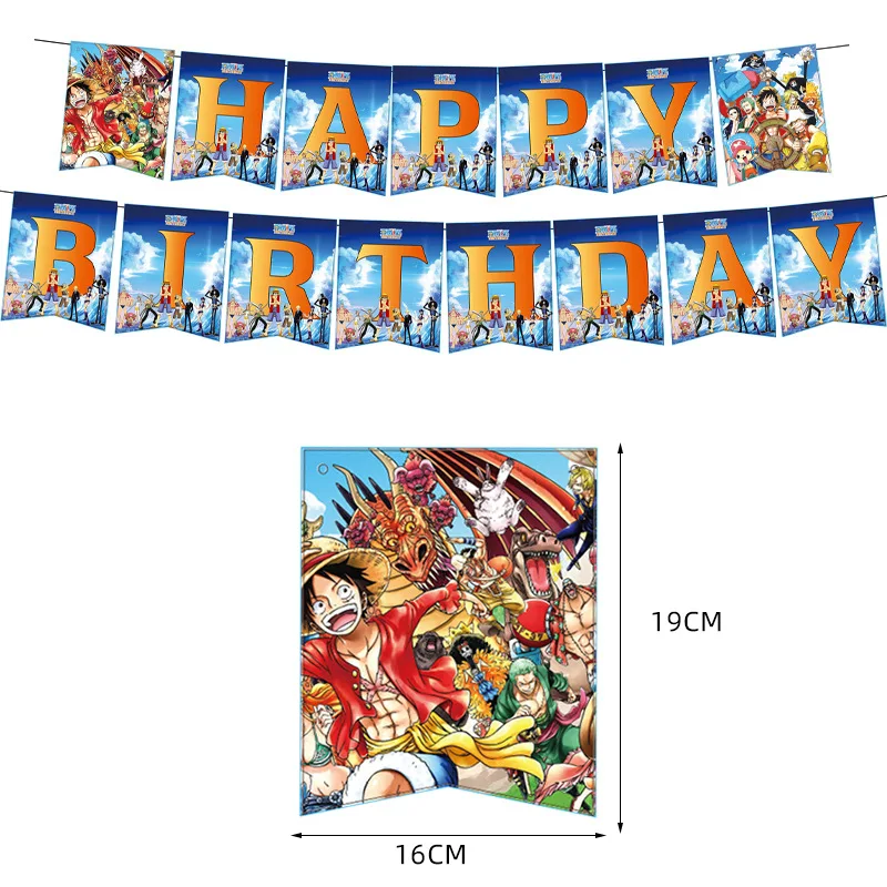 ONE PIECE Party Tableware Luffy Pltae Cup Balloon Banner Cake Topper Boy Birthday