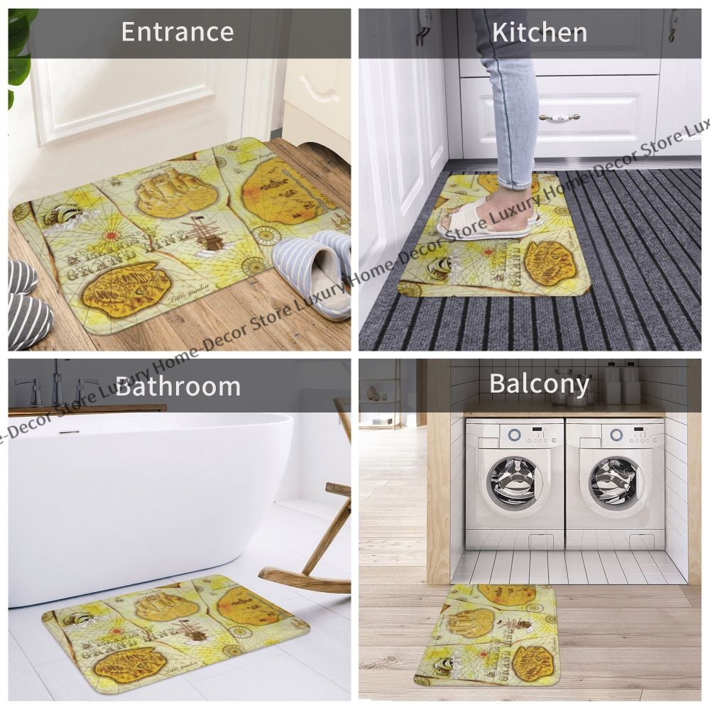 One Piece Bathroom Mat Map Doormat Flannel Carpet Balcony Rug