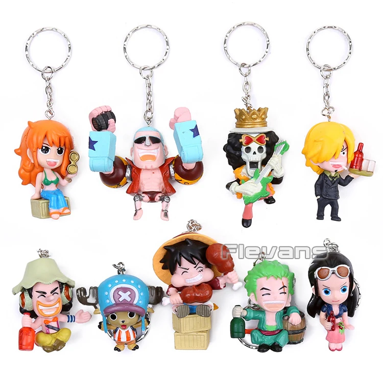 9pcs One Piece Luffy Nami Zoro Chopper Robin Brook Usopp Franky Sanji Keychains