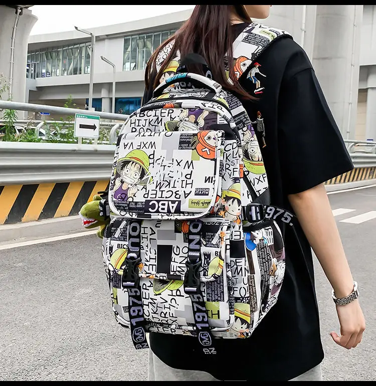 One Piece School Bag for Men and Women Large Capacity Graffiti Backpack Student Creative Personality Backpack Kid Holiday Gifts