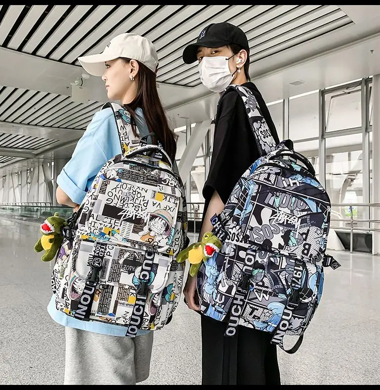 One Piece School Bag for Men and Women Large Capacity Graffiti Backpack Student Creative Personality Backpack Kid Holiday Gifts