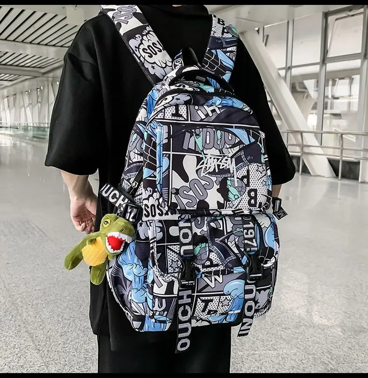 One Piece School Bag for Men and Women Large Capacity Graffiti Backpack Student Creative Personality Backpack Kid Holiday Gifts