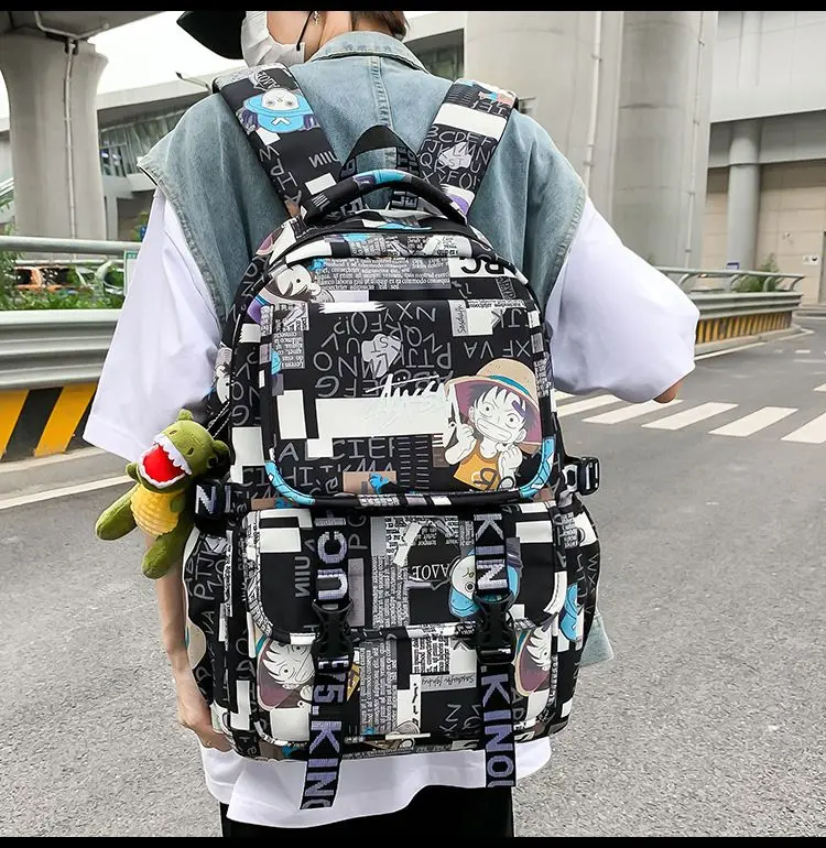 One Piece School Bag for Men and Women Large Capacity Graffiti Backpack Student Creative Personality Backpack Kid Holiday Gifts