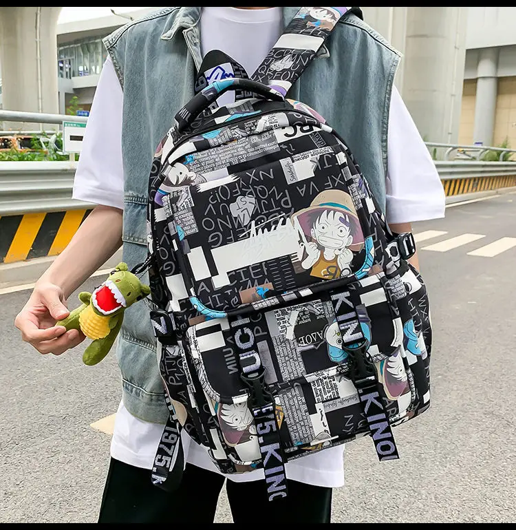 One Piece School Bag for Men and Women Large Capacity Graffiti Backpack Student Creative Personality Backpack Kid Holiday Gifts