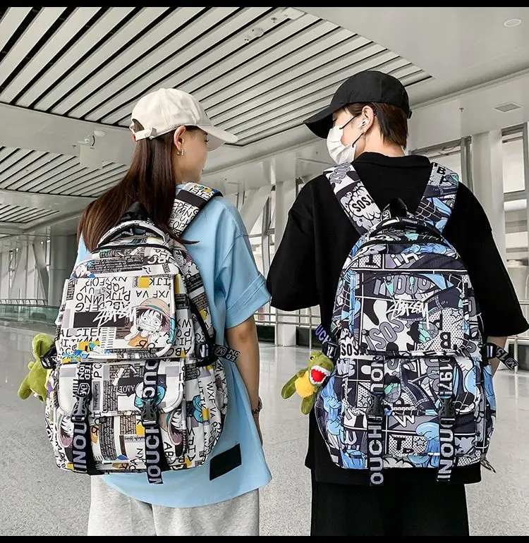 One Piece School Bag for Men and Women Large Capacity Graffiti Backpack Student Creative Personality Backpack Kid Holiday Gifts