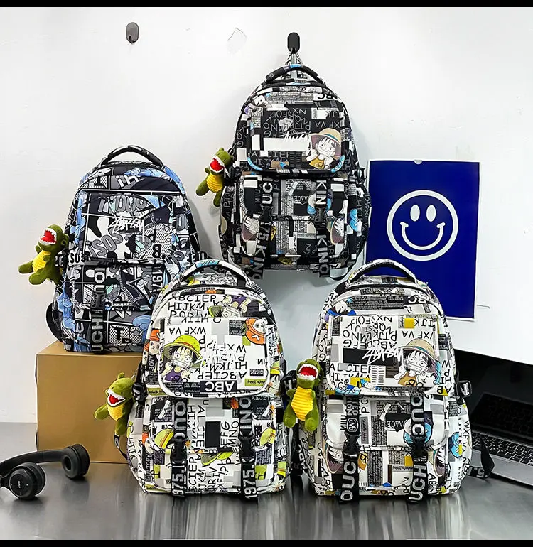 One Piece School Bag for Men and Women Large Capacity Graffiti Backpack Student Creative Personality Backpack Kid Holiday Gifts