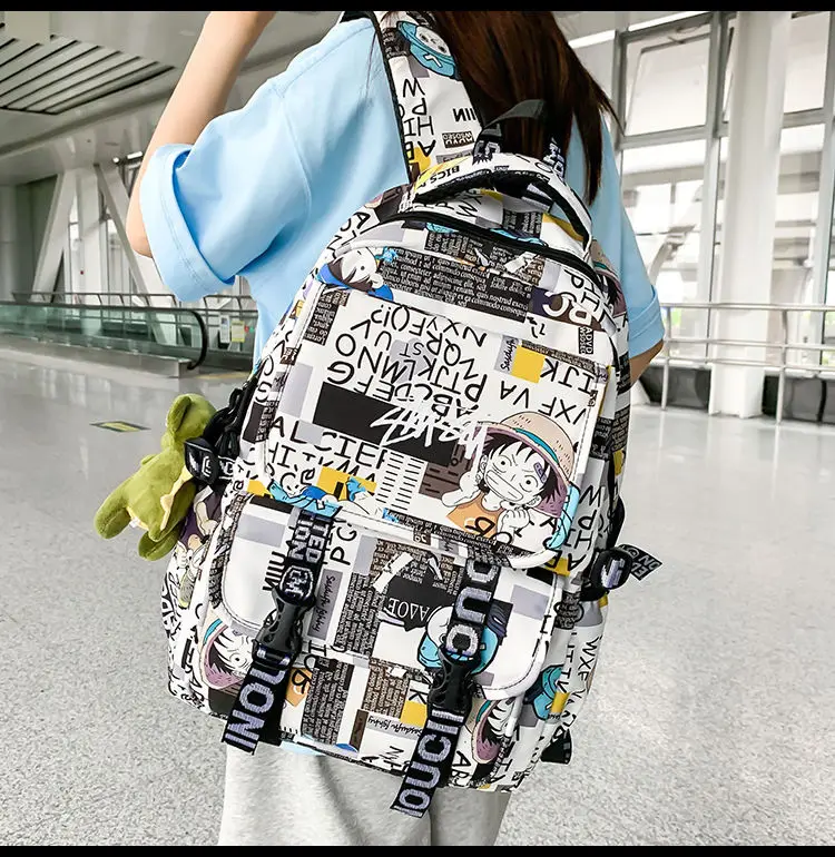 One Piece School Bag for Men and Women Large Capacity Graffiti Backpack Student Creative Personality Backpack Kid Holiday Gifts
