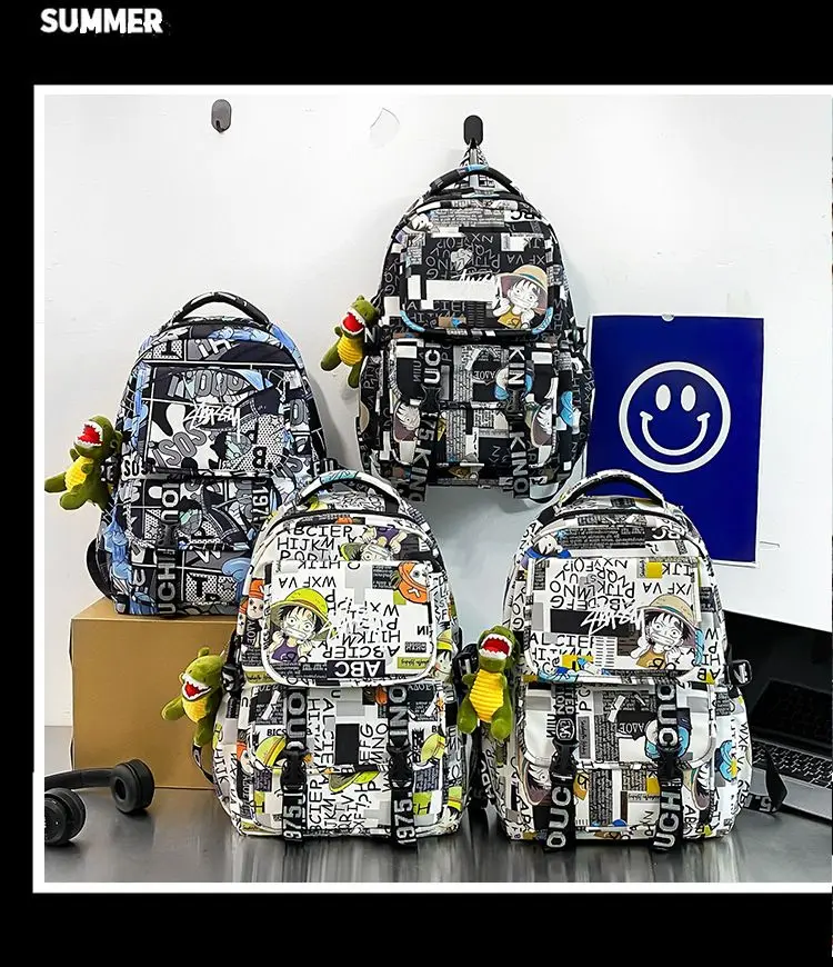 One Piece School Bag for Men and Women Large Capacity Graffiti Backpack Student Creative Personality Backpack Kid Holiday Gifts