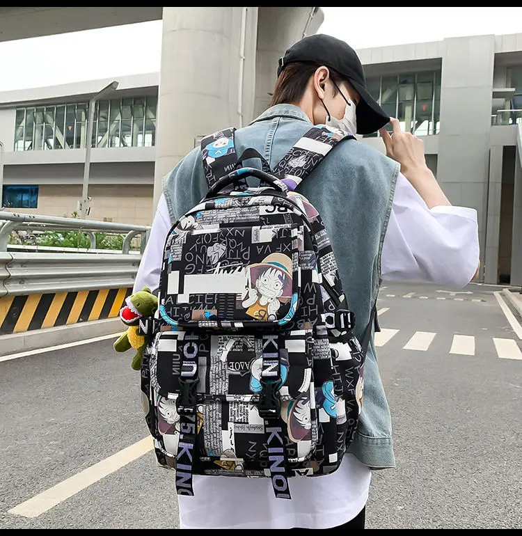 One Piece School Bag for Men and Women Large Capacity Graffiti Backpack Student Creative Personality Backpack Kid Holiday Gifts