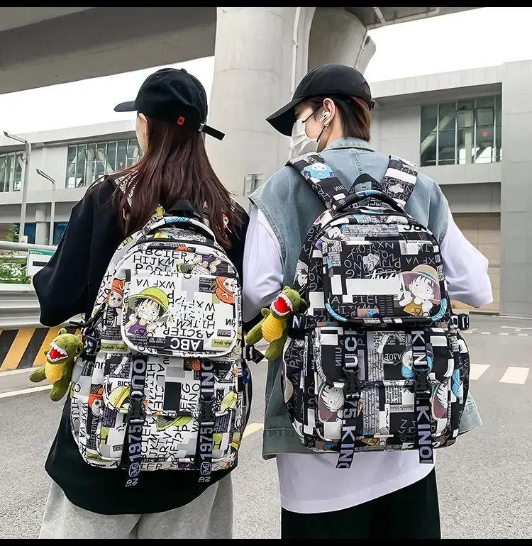 One Piece School Bag for Men and Women Large Capacity Graffiti Backpack Student Creative Personality Backpack Kid Holiday Gifts