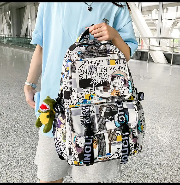 One Piece School Bag for Men and Women Large Capacity Graffiti Backpack Student Creative Personality Backpack Kid Holiday Gifts