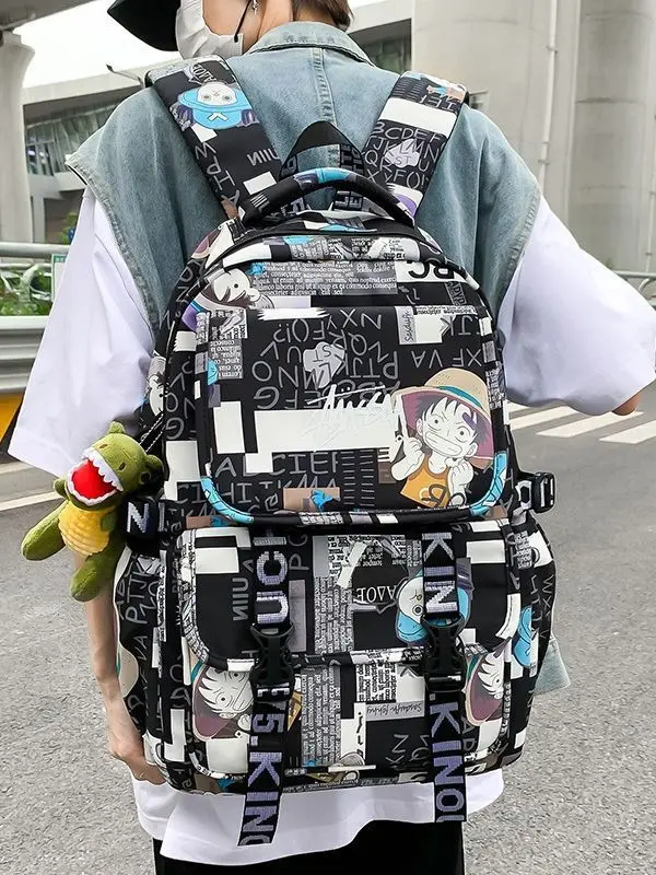 One Piece School Bag for Men and Women Large Capacity Graffiti Backpack Student Creative Personality Backpack Kid Holiday Gifts