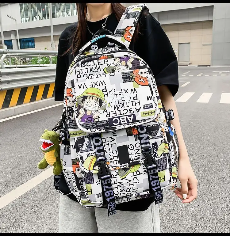 One Piece School Bag for Men and Women Large Capacity Graffiti Backpack Student Creative Personality Backpack Kid Holiday Gifts