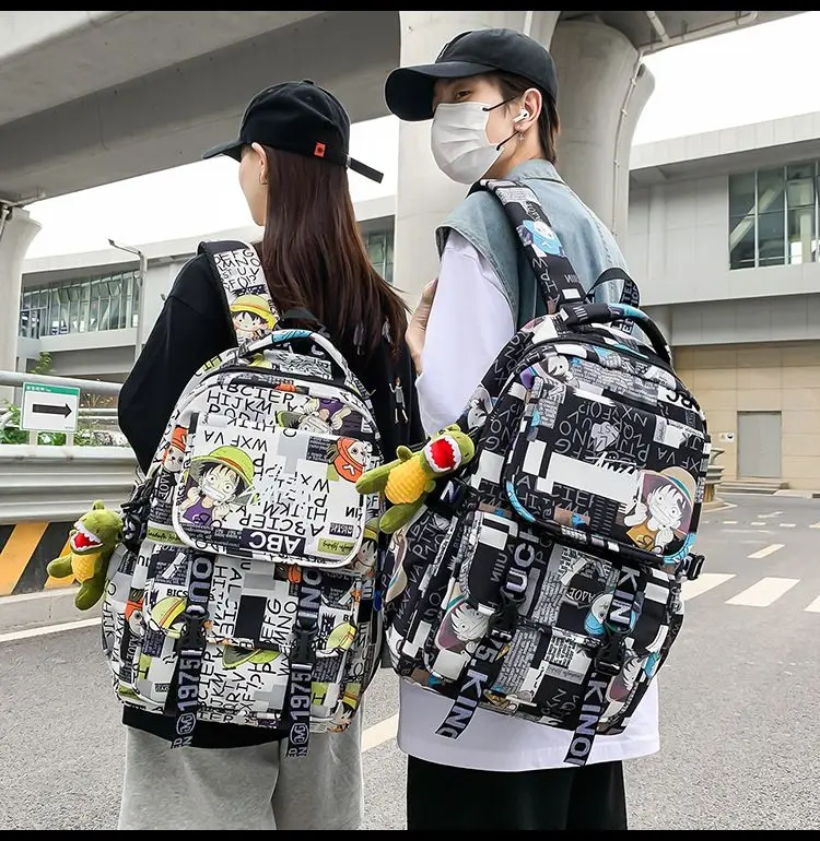 One Piece School Bag for Men and Women Large Capacity Graffiti Backpack Student Creative Personality Backpack Kid Holiday Gifts
