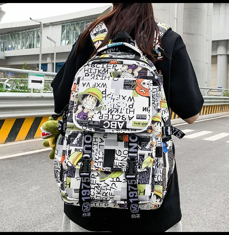 One Piece School Bag for Men and Women Large Capacity Graffiti Backpack Student Creative Personality Backpack Kid Holiday Gifts