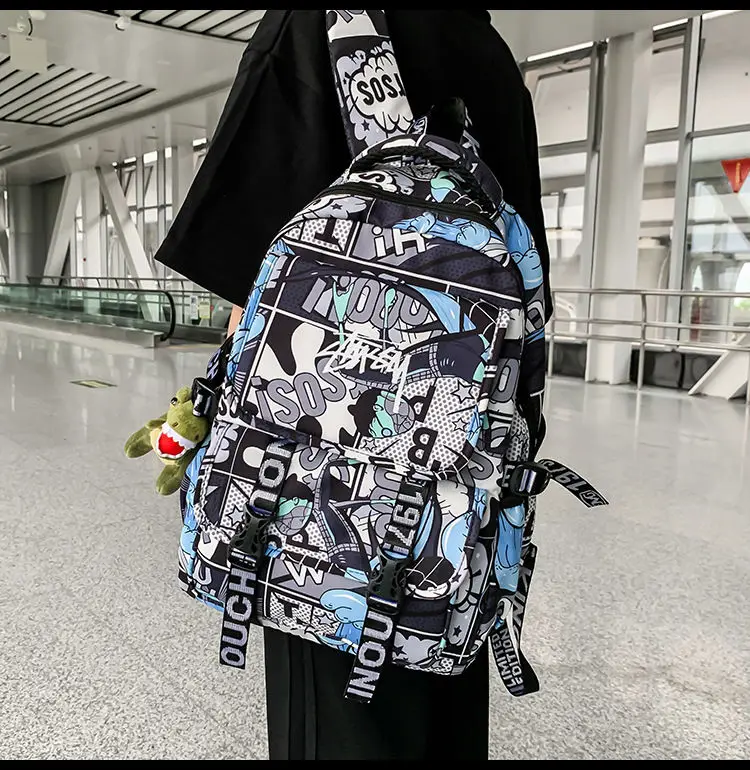 One Piece School Bag for Men and Women Large Capacity Graffiti Backpack Student Creative Personality Backpack Kid Holiday Gifts