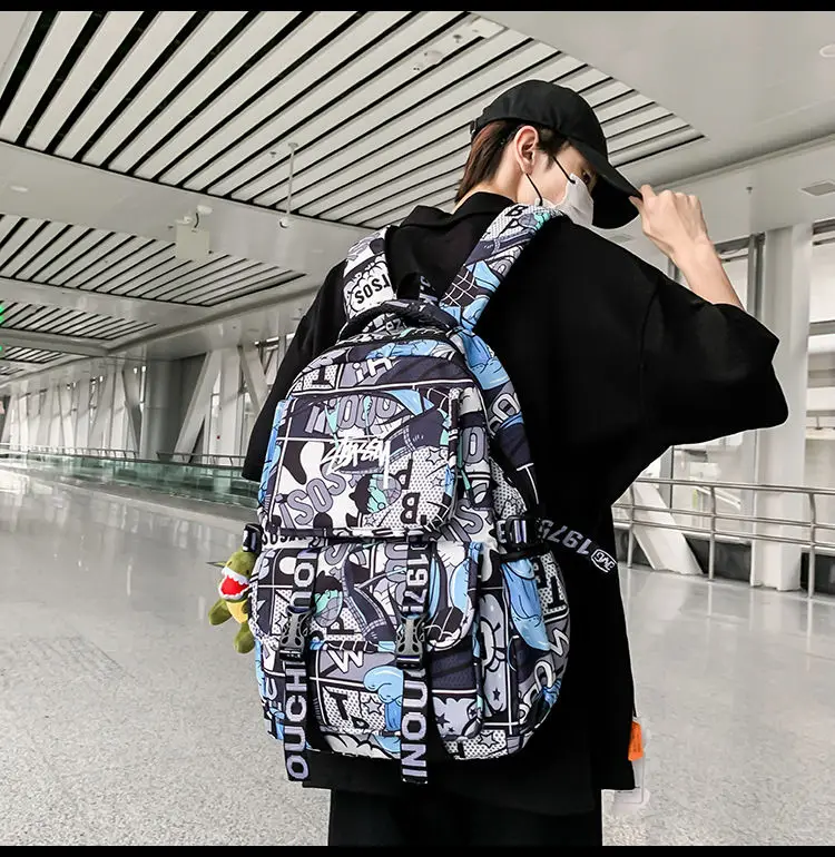 One Piece School Bag for Men and Women Large Capacity Graffiti Backpack Student Creative Personality Backpack Kid Holiday Gifts