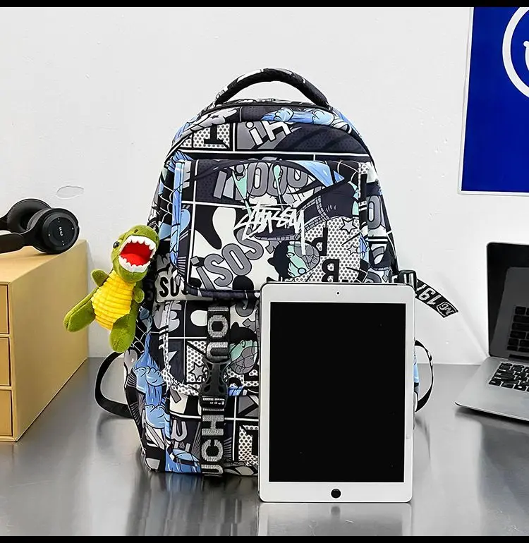 One Piece School Bag for Men and Women Large Capacity Graffiti Backpack Student Creative Personality Backpack Kid Holiday Gifts