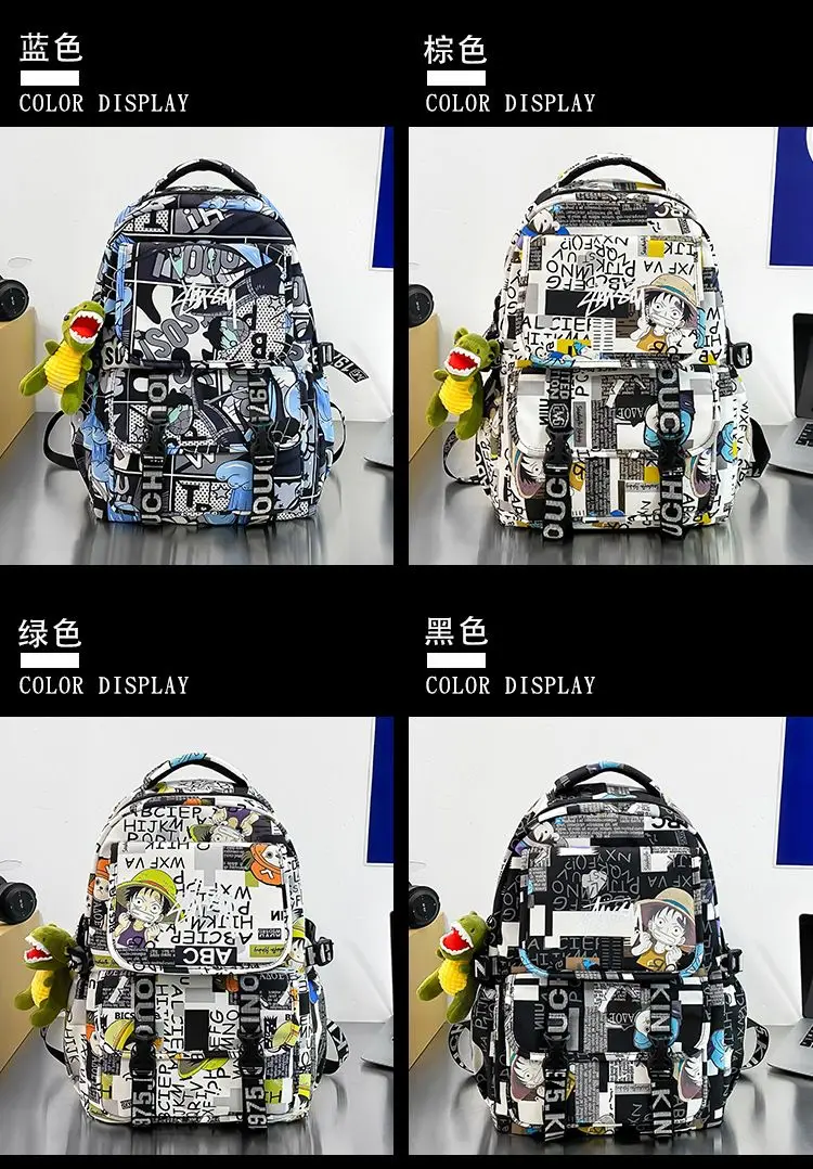One Piece School Bag for Men and Women Large Capacity Graffiti Backpack Student Creative Personality Backpack Kid Holiday Gifts