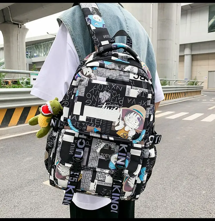One Piece School Bag for Men and Women Large Capacity Graffiti Backpack Student Creative Personality Backpack Kid Holiday Gifts