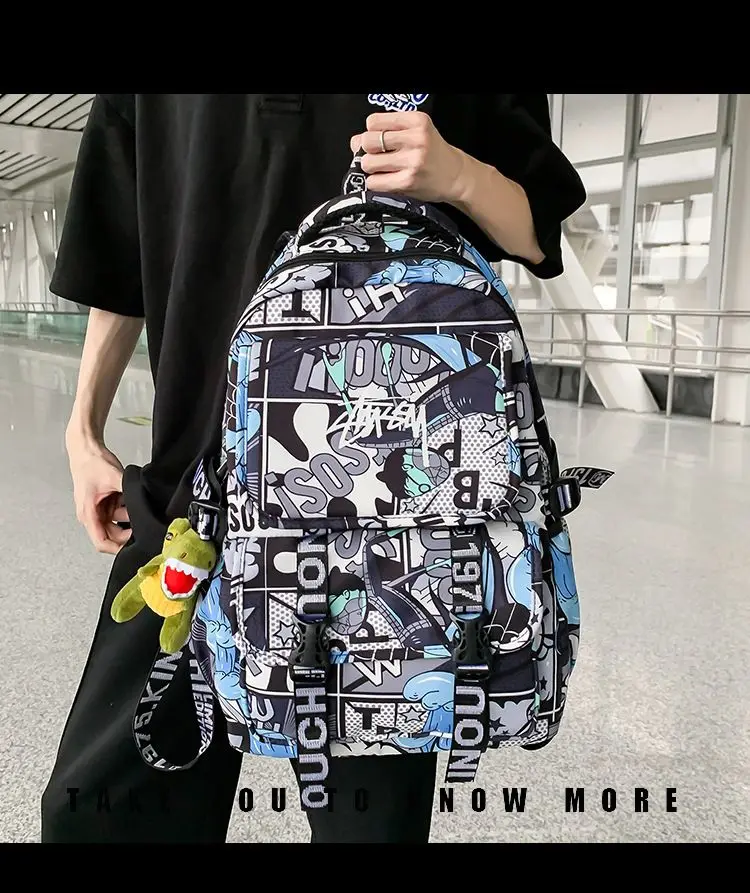 One Piece School Bag for Men and Women Large Capacity Graffiti Backpack Student Creative Personality Backpack Kid Holiday Gifts