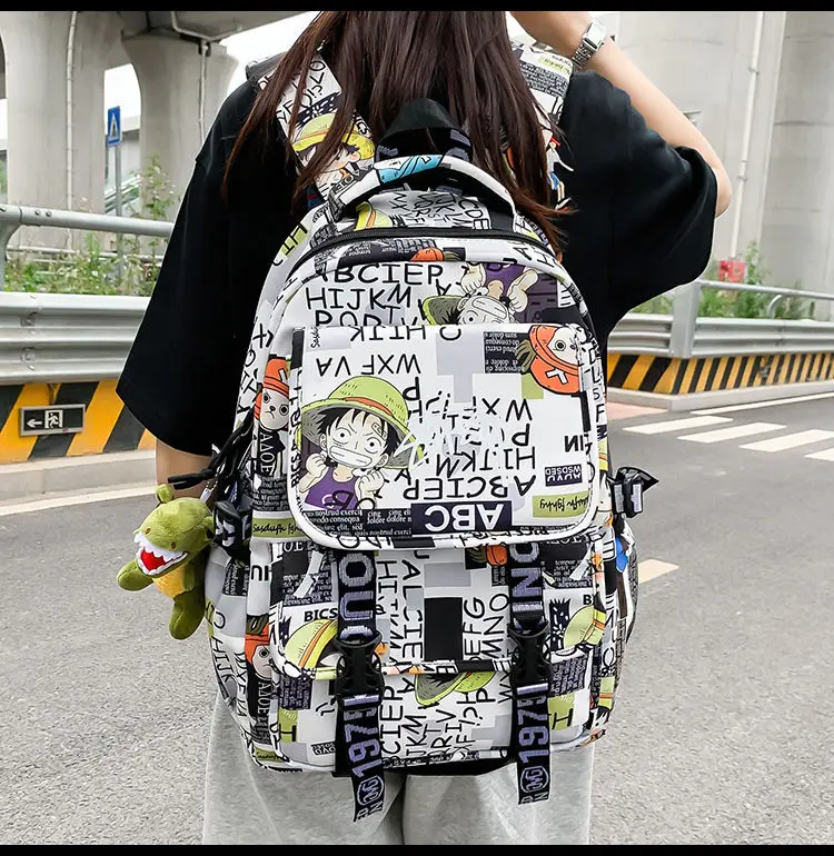 One Piece School Bag for Men and Women Large Capacity Graffiti Backpack Student Creative Personality Backpack Kid Holiday Gifts