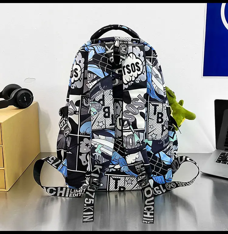One Piece School Bag for Men and Women Large Capacity Graffiti Backpack Student Creative Personality Backpack Kid Holiday Gifts