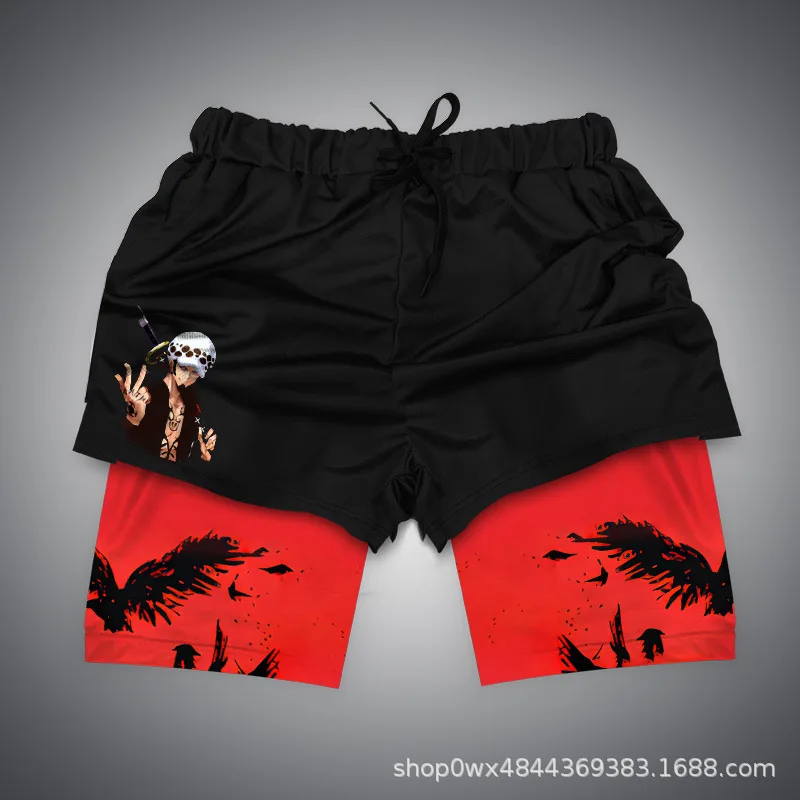 Anime Bilayer Gym Shorts Men One Piece Luffy Zoro3D Pattern Print 2 In 1 Quick Dry Breathable Sports Training Compression Shorts